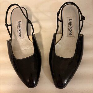 Evan Picone Black Patent Leather 3/4" Heels with Open Back. Made in Spain. S 7.5